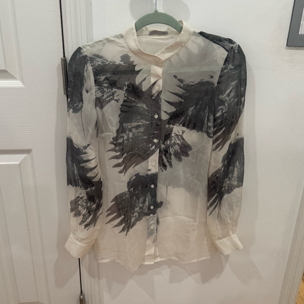 Skin Sheer Blouse with Black Print